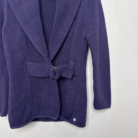 Pure Handknit womens Xsmall/Small Chunky Purple Belt Buckle Cardigan - Picture 7 of 14